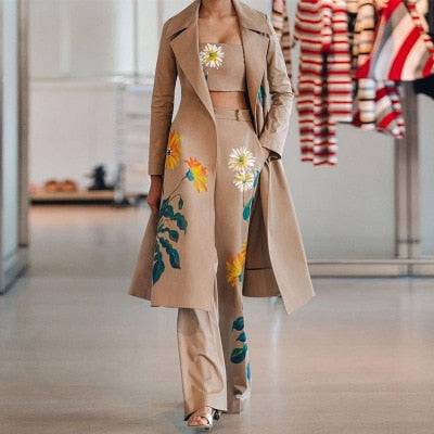 Spring Autumn Dress Suits 3 Pcs Fashion Printed Sets Long OutfitWomen&