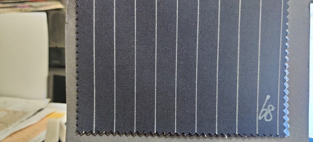 Pinstripe Men Slim Fit Suits Wedding Tuxedo Notched Lapel Navy Blue - Acapparelstore