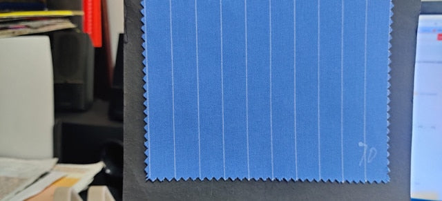 Pinstripe Men Slim Fit Suits Wedding Tuxedo Notched Lapel Navy Blue - Acapparelstore