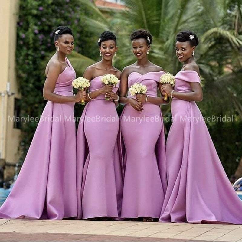 African Women Bridesmaid Dresses Lilac Satin Long One Shoulder Wedding – Acapparelstore