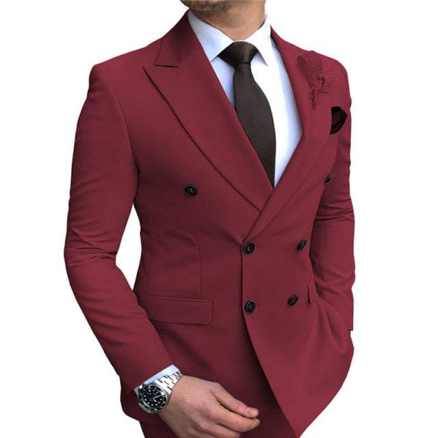 Men'New Men's Blazer Jacket  Slim Fit Double-Breasted Notched Lapel Suit