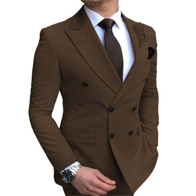 Men'New Men's Blazer Jacket  Slim Fit Double-Breasted Notched Lapel Suit