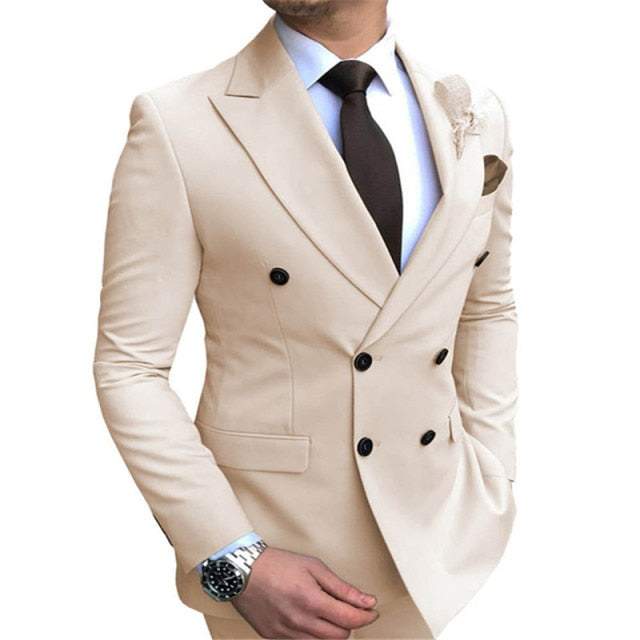 Men'New Men's Blazer Jacket  Slim Fit Double-Breasted Notched Lapel Suit