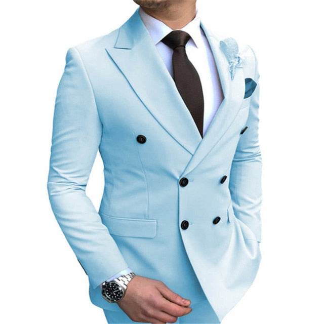 Men'New Men's Blazer Jacket  Slim Fit Double-Breasted Notched Lapel Suit