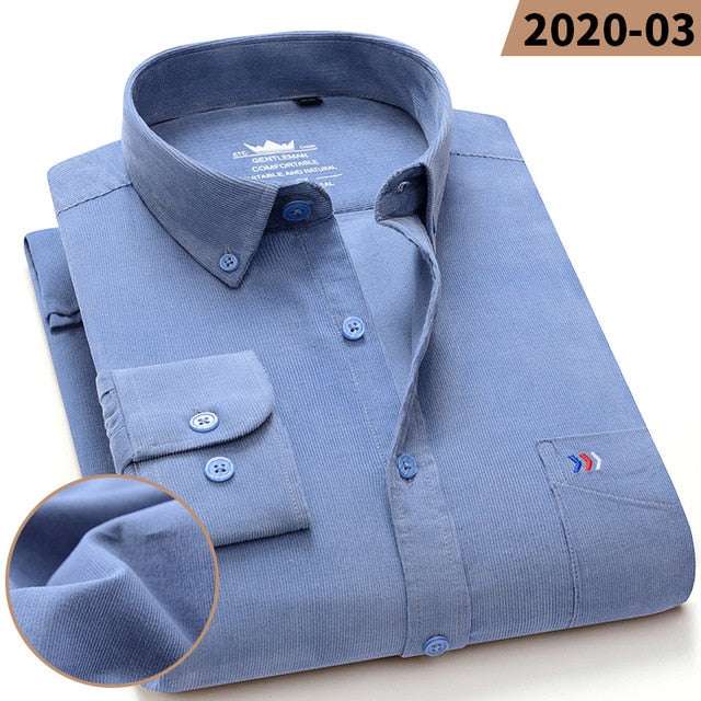 100% Corduroy Cotton Shirt Casual Long Sleeve Business Dress ShirtsMen&