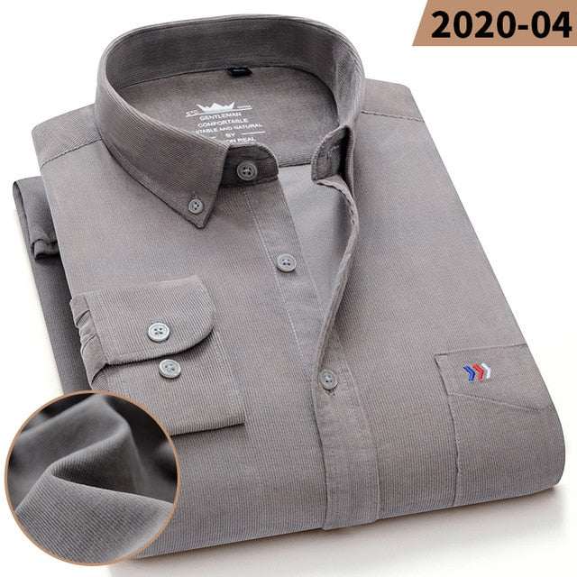 100% Corduroy Cotton Shirt Casual Long Sleeve Business Dress ShirtsMen&