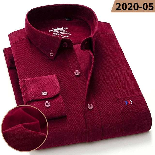 100% Corduroy Cotton Shirt Casual Long Sleeve Business Dress ShirtsMen's 100% Corduroy Cotton Shirt Casual Long Sleeve Business Dress Shi
