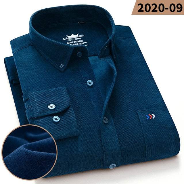 100% Corduroy Cotton Shirt Casual Long Sleeve Business Dress ShirtsMen&
