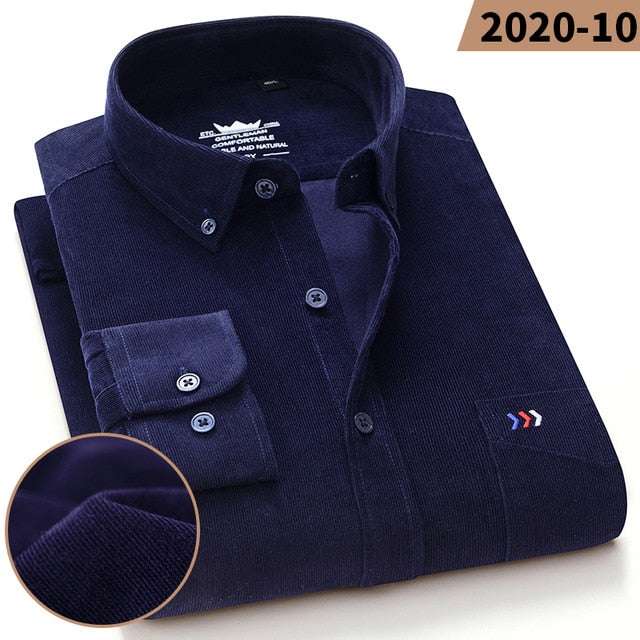 100% Corduroy Cotton Shirt Casual Long Sleeve Business Dress ShirtsMen&