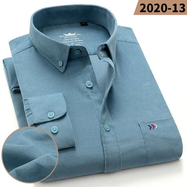 100% Corduroy Cotton Shirt Casual Long Sleeve Business Dress ShirtsMen&