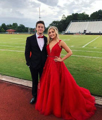 Beautiful Prom Wedding Dresses Long A-line V neck Applique Prom Dress - Acapparelstore