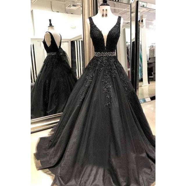 Beautiful Prom Wedding Dresses Long A-line V neck Applique Prom Dress - Acapparelstore