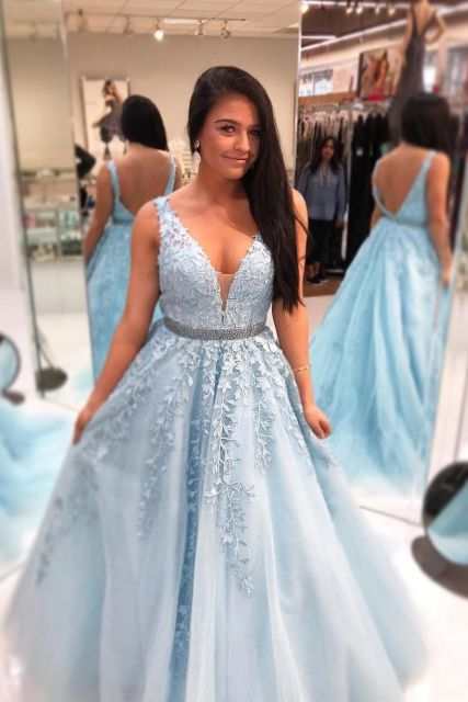 Beautiful Prom Wedding Dresses Long A-line V neck Applique Prom Dress - Acapparelstore