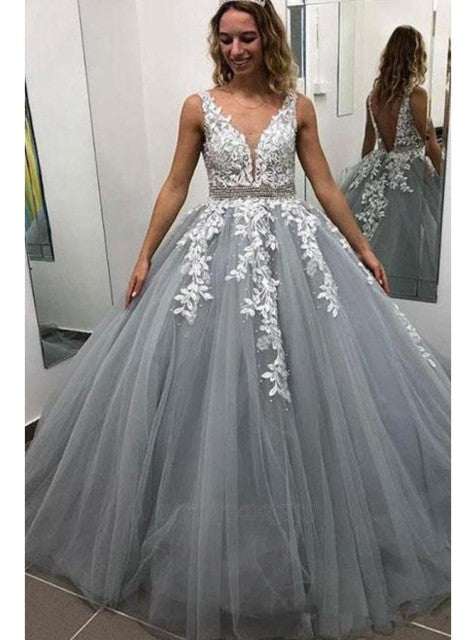 Beautiful Prom Wedding Dresses Long A-line V neck Applique Prom Dress - Acapparelstore
