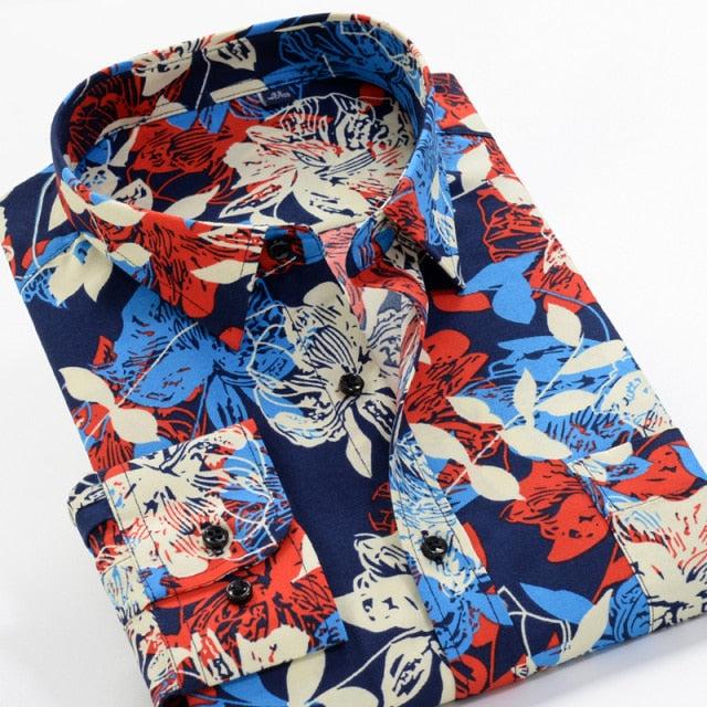 Large Size Flower Print Men's Shirts Fashion Casual Long Sleeve Shirts - Acapparelstore