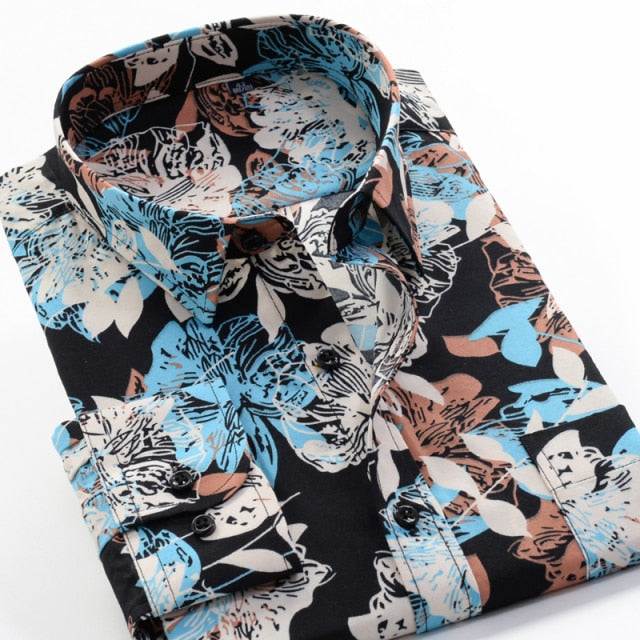 Large Size Flower Print Men's Shirts Fashion Casual Long Sleeve Shirts - Acapparelstore