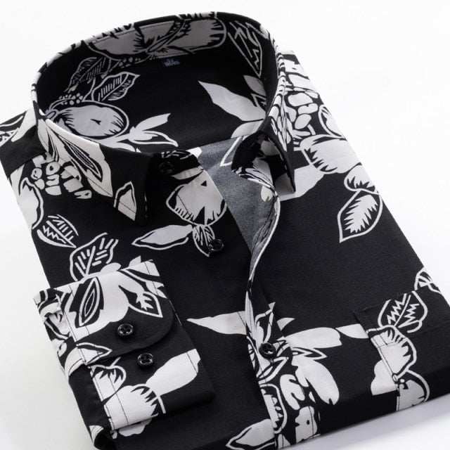 Large Size Flower Print Men's Shirts Fashion Casual Long Sleeve Shirts - Acapparelstore