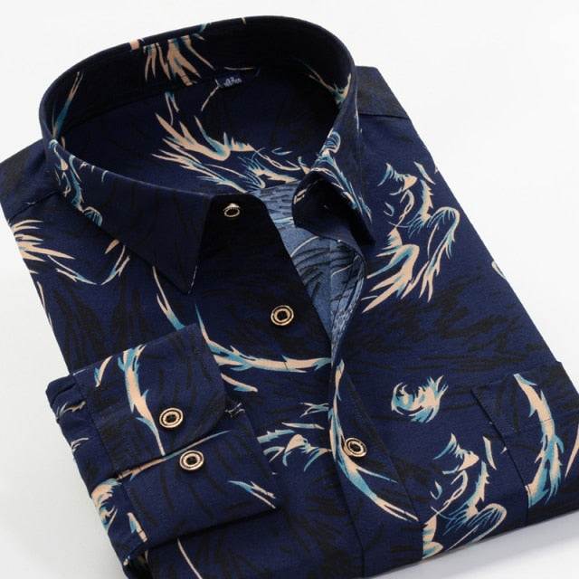 Large Size Flower Print Men's Shirts Fashion Casual Long Sleeve Shirts - Acapparelstore