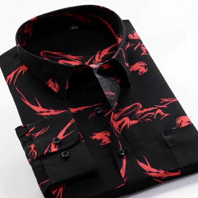 Large Size Flower Print Men's Shirts Fashion Casual Long Sleeve Shirts - Acapparelstore