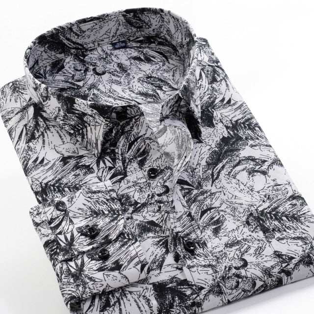 Large Size Flower Print Men's Shirts Fashion Casual Long Sleeve Shirts - Acapparelstore
