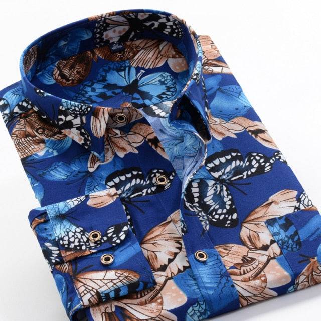 Large Size Flower Print Men's Shirts Fashion Casual Long Sleeve Shirts - Acapparelstore