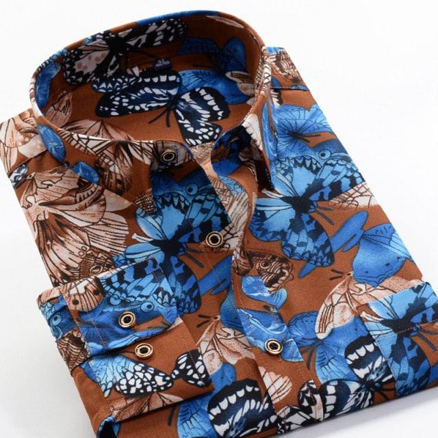 Large Size Flower Print Men's Shirts Fashion Casual Long Sleeve Shirts - Acapparelstore