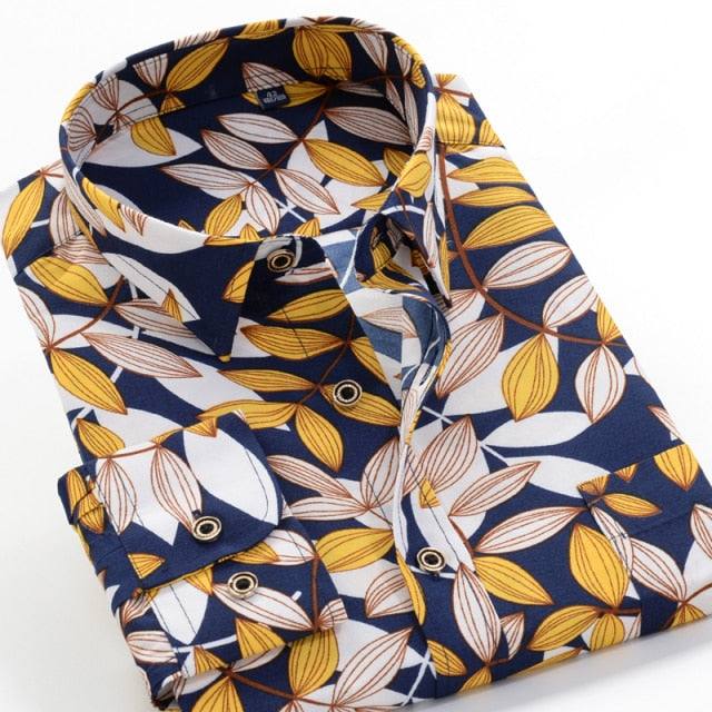 Large Size Flower Print Men's Shirts Fashion Casual Long Sleeve Shirts - Acapparelstore