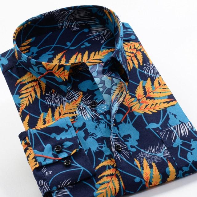 Large Size Flower Print Men's Shirts Fashion Casual Long Sleeve Shirts - Acapparelstore