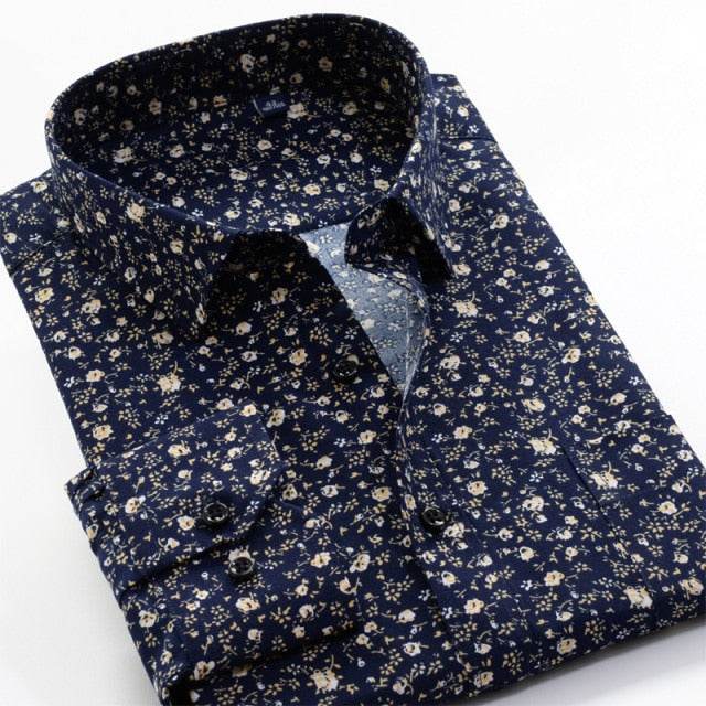 Large Size Flower Print Men's Shirts Fashion Casual Long Sleeve Shirts - Acapparelstore