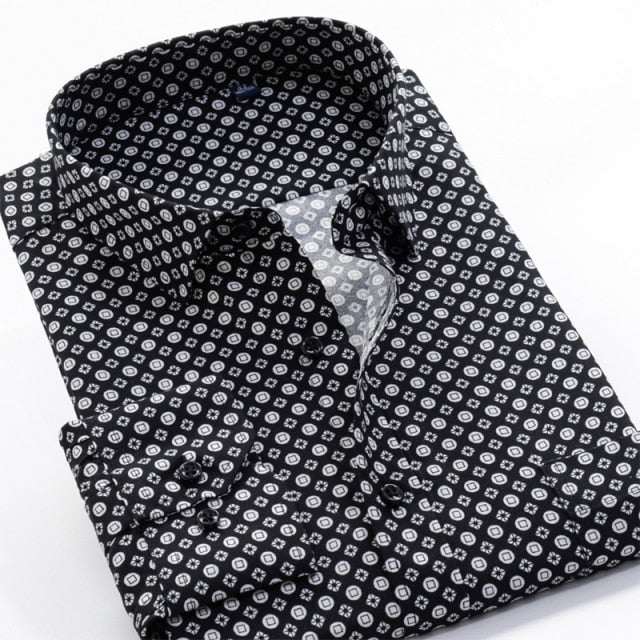 Large Size Flower Print Men's Shirts Fashion Casual Long Sleeve Shirts - Acapparelstore
