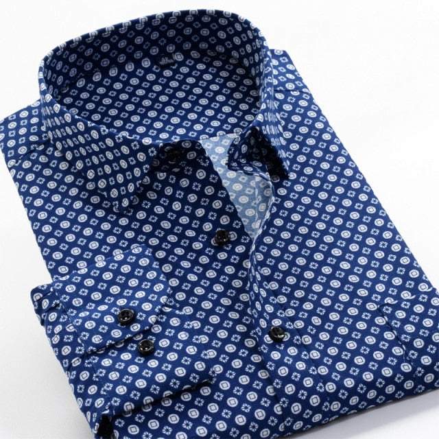 Large Size Flower Print Men's Shirts Fashion Casual Long Sleeve Shirts - Acapparelstore