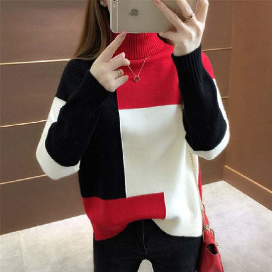 Patchwork Pullover Sweater Autumn LooseWomen&