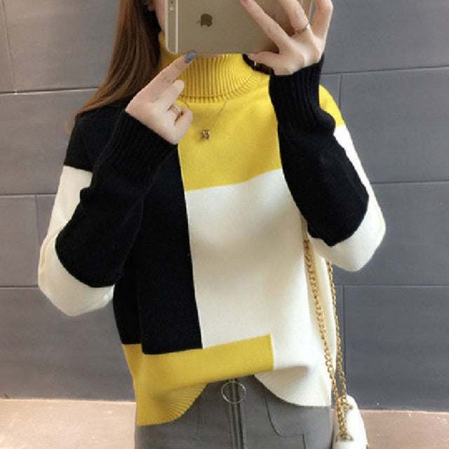 Patchwork Pullover Sweater Autumn LooseWomen's Patchwork Pullover Sweater Autumn Loose O Neck Long Sleeve Swe