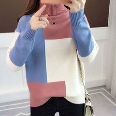 Patchwork Pullover Sweater Autumn LooseWomen's Patchwork Pullover Sweater Autumn Loose O Neck Long Sleeve Swe