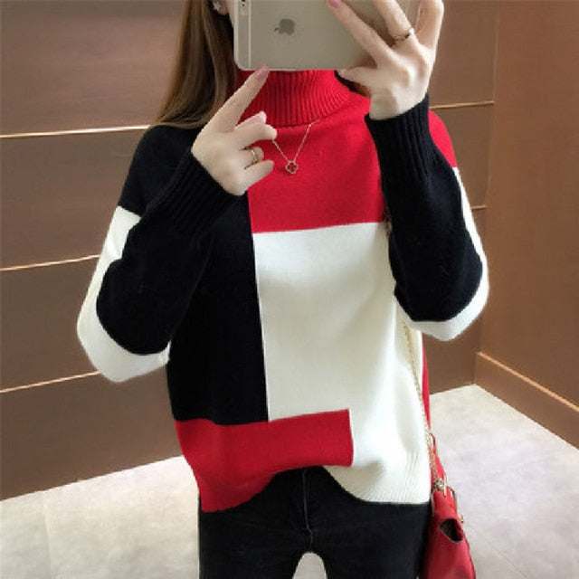 Patchwork Pullover Sweater Autumn LooseWomen&