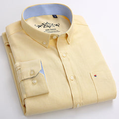 Men'Men's Regular-Fit Long-Sleeve Shirt Sturdy Knit Oxford Plaid Striped S