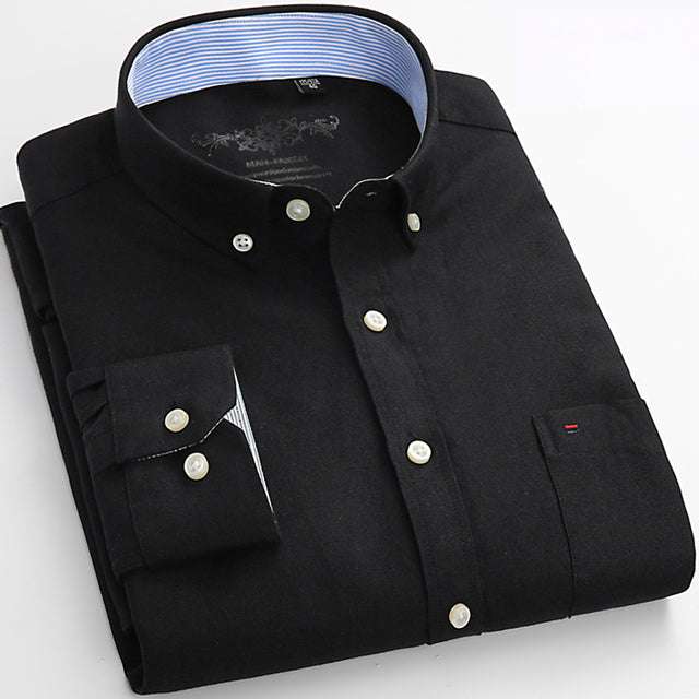 Men'Men's Regular-Fit Long-Sleeve Shirt Sturdy Knit Oxford Plaid Striped S