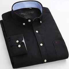 Men'Men's Regular-Fit Long-Sleeve Shirt Sturdy Knit Oxford Plaid Striped S