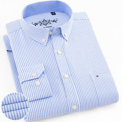 Men'Men's Regular-Fit Long-Sleeve Shirt Sturdy Knit Oxford Plaid Striped S