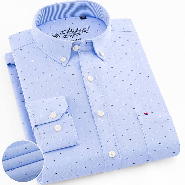 Men'Men's Regular-Fit Long-Sleeve Shirt Sturdy Knit Oxford Plaid Striped S