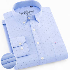 Men'Men's Regular-Fit Long-Sleeve Shirt Sturdy Knit Oxford Plaid Striped S