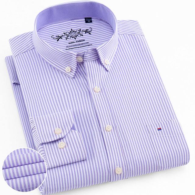 Men'Men's Regular-Fit Long-Sleeve Shirt Sturdy Knit Oxford Plaid Striped S