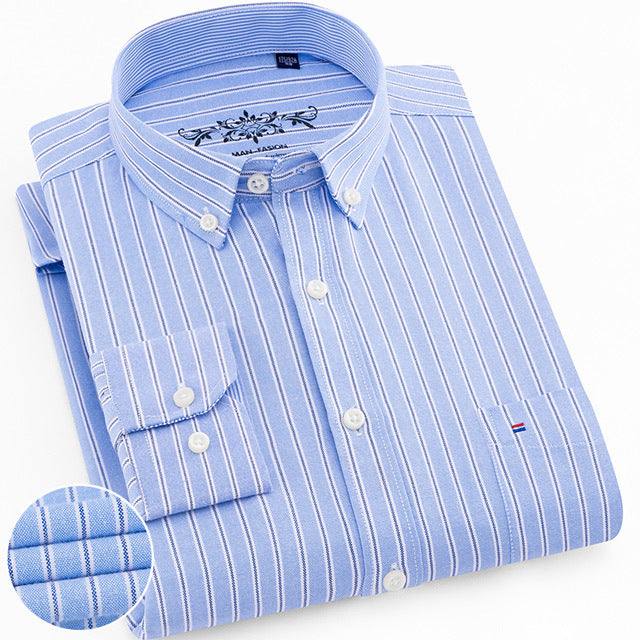 Men'Men's Regular-Fit Long-Sleeve Shirt Sturdy Knit Oxford Plaid Striped S