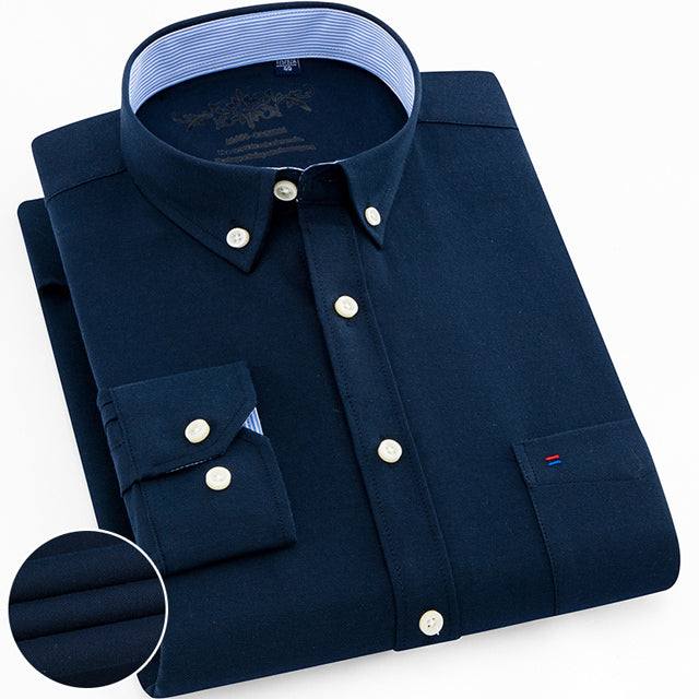Men'Men's Regular-Fit Long-Sleeve Shirt Sturdy Knit Oxford Plaid Striped S