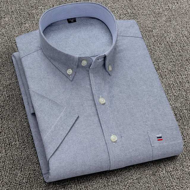 Men's Short Sleeve Shirts Oxford Plaid Striped Casual Dress Shirts - Acapparelstore