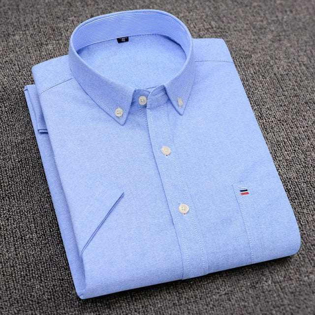 Men's Short Sleeve Shirts Oxford Plaid Striped Casual Dress Shirts - Acapparelstore