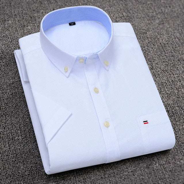 Men's Short Sleeve Shirts Oxford Plaid Striped Casual Dress Shirts - Acapparelstore