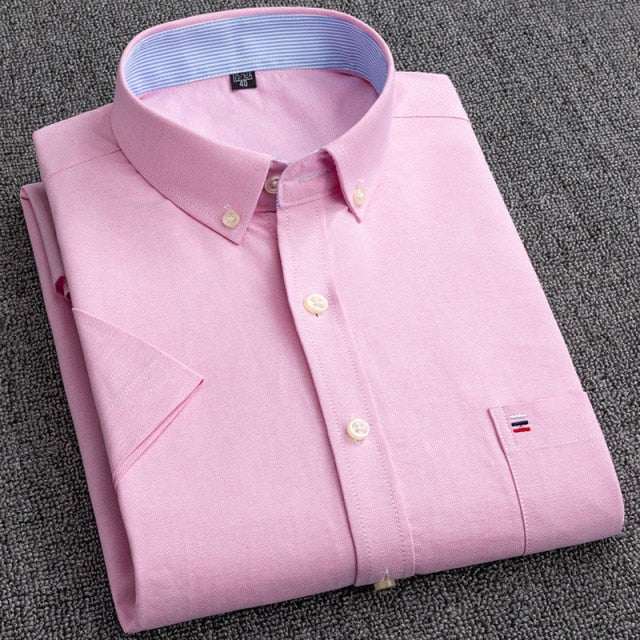 Men's Short Sleeve Shirts Oxford Plaid Striped Casual Dress Shirts - Acapparelstore