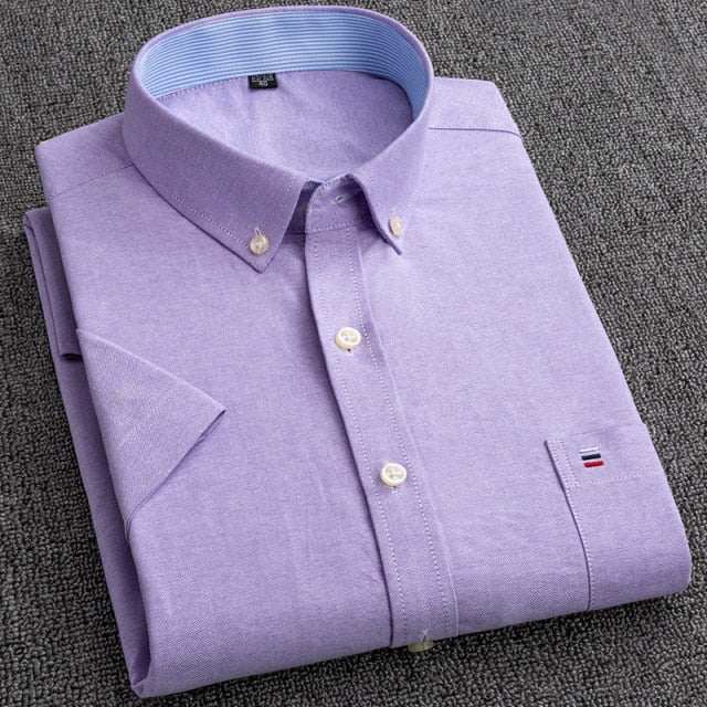 Men's Short Sleeve Shirts Oxford Plaid Striped Casual Dress Shirts - Acapparelstore