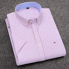 Men's Short Sleeve Shirts Oxford Plaid Striped Casual Dress Shirts - Acapparelstore